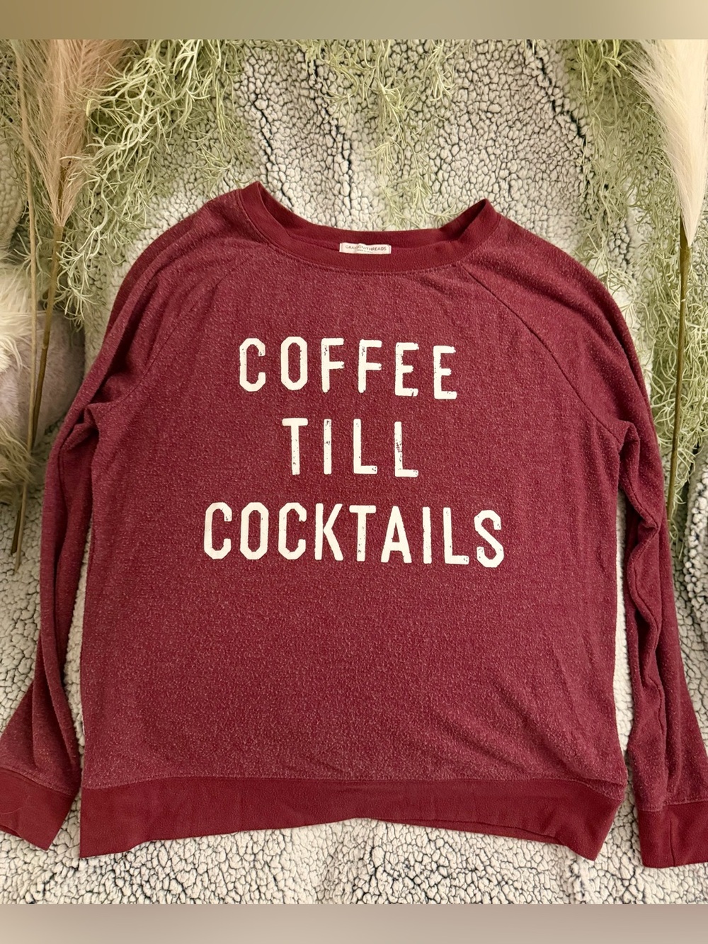 Grayson Threads Maroon 'Coffee Till Cocktails' Crewneck Light Sweatshirt